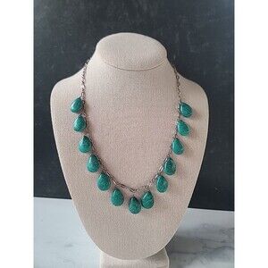 925 Sterling Silver Faux Turquoise Beaded Necklace Vintage